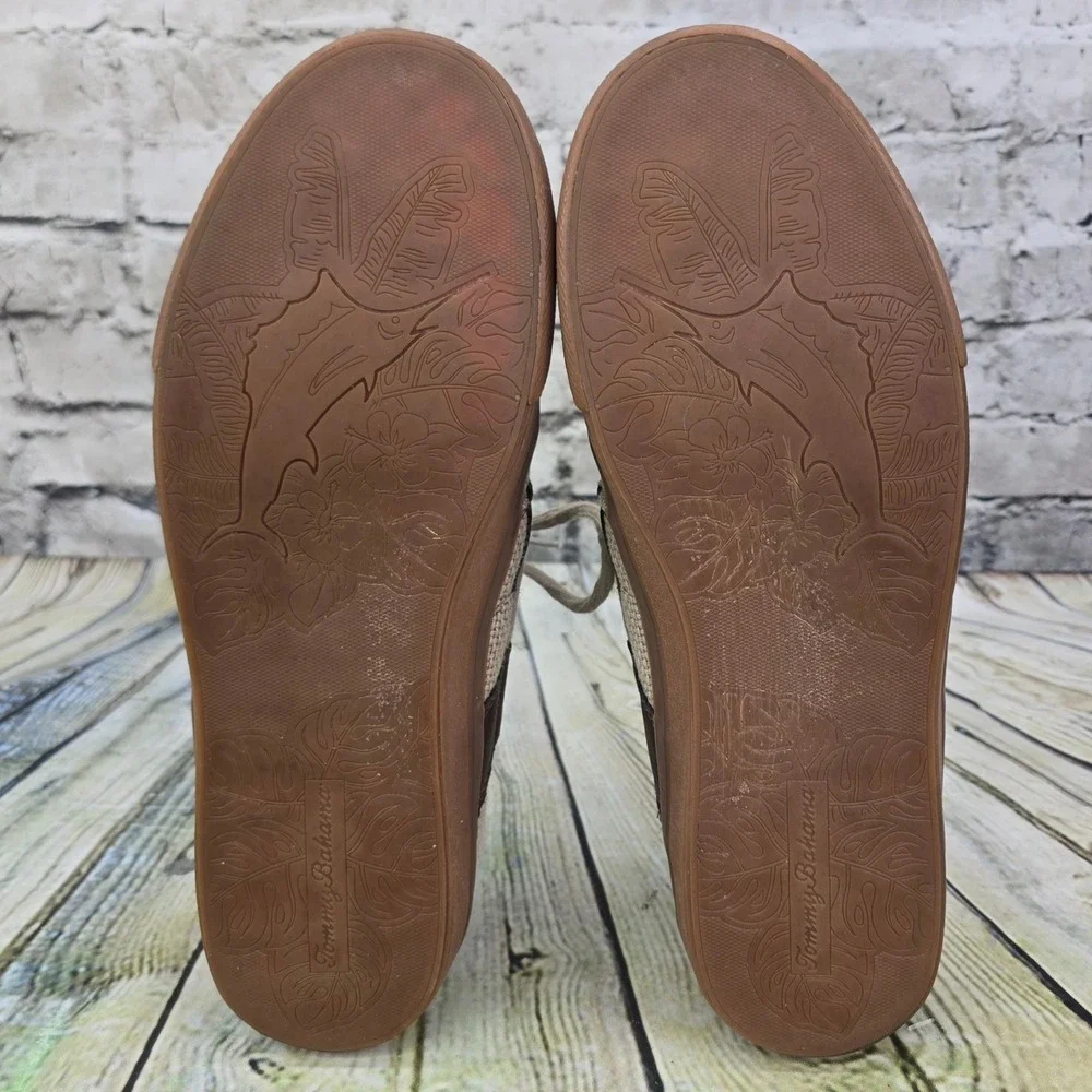 Tommy Bahama Stripe Breaker Boat Shoes Mens 11 Tan Brown Textile Leather Casual